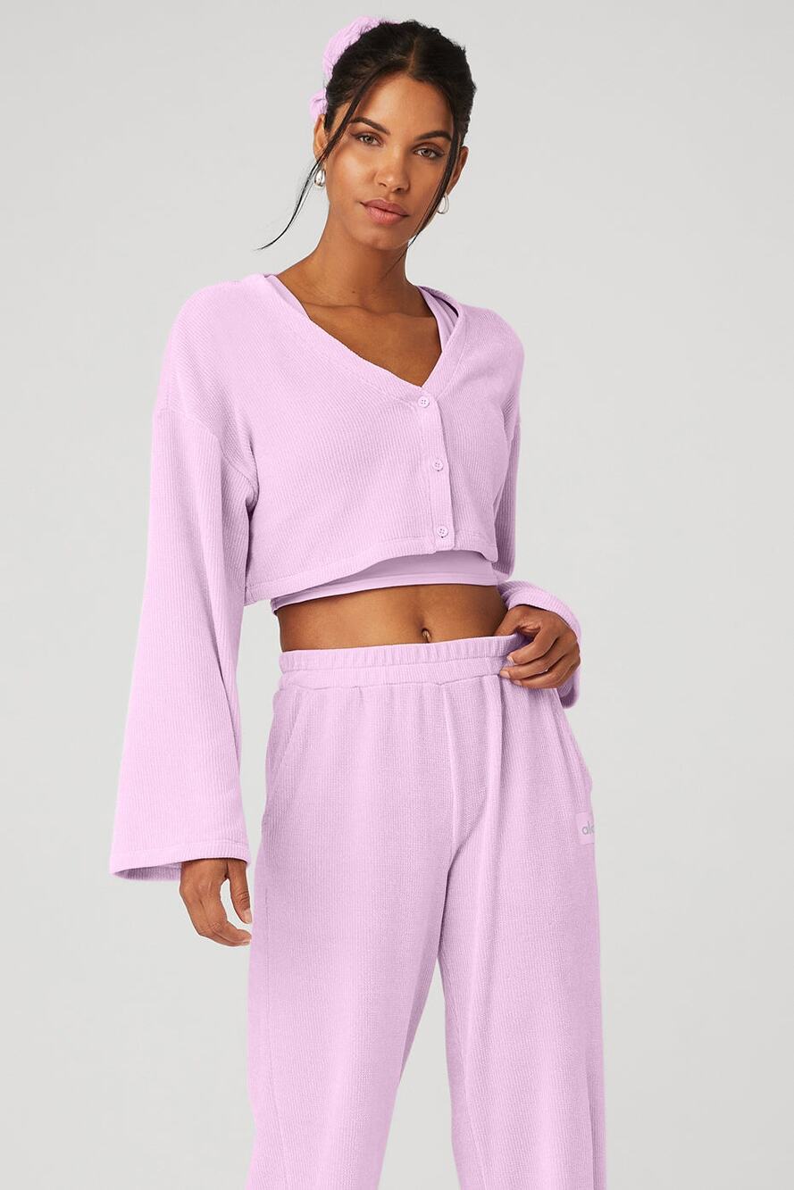 Alo Yoga Chenille Chalet Cropped Cardigan Sugarplum Pink Women's Medium